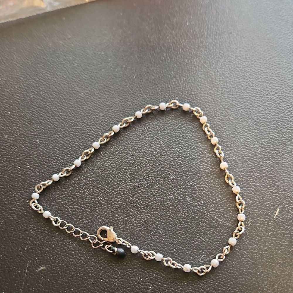 Elegant Vintage  Silver and White Beaded Bracelet